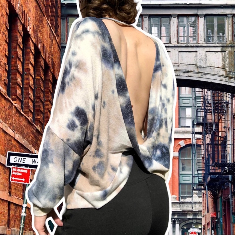 Lovely Melody Long Sleeve Backless Earthtone Splatter Tie Dye Lounge Sweatshirt